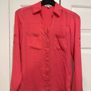 Express CONVERTIBLE SLEEVE PORTOFINO SHIRT Neon Pink Blouse XS